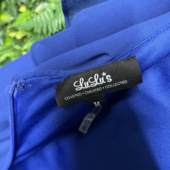 Lulus Dress Women Medium Royal Blue Halter‎ Maxi Ruffle Sleeves Formal Gown 2667 - Picture 4 of 9